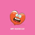 Vector Valentines day greeting card with funny cartoon heart character isolated on pink background. Conceptual Royalty Free Stock Photo