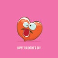 Vector Valentines day greeting card with funny cartoon heart character isolated on pink background. Conceptual Royalty Free Stock Photo