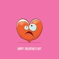 Vector Valentines day greeting card with funny cartoon heart character isolated on pink background. Conceptual Royalty Free Stock Photo