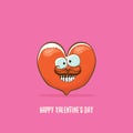 Vector Valentines day greeting card with funny cartoon heart character isolated on pink background. Conceptual Royalty Free Stock Photo