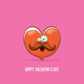 Vector Valentines day greeting card with funny cartoon heart character isolated on pink background. Conceptual Royalty Free Stock Photo