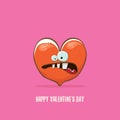 Vector Valentines day greeting card with funny cartoon heart character isolated on pink background. Conceptual Royalty Free Stock Photo