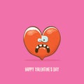 Vector Valentines day greeting card with funny cartoon heart character isolated on pink background. Conceptual Royalty Free Stock Photo