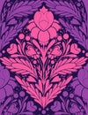 Vector Valentines day seamless floral pattern. Decorative lace texture with silhouette symmetrical pink flowers, hearts and Royalty Free Stock Photo