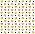 Vector Valentines day seamless pattern background with hearts of gold and black. Vector illustration Royalty Free Stock Photo