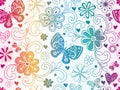 Vector valentines pattern with gradient hearts and flowers and butterflies i Royalty Free Stock Photo