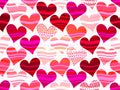 Vector valentines seamless pattern of rose hearts with dots and wave lines in doodle style Royalty Free Stock Photo