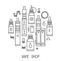 Vector Vape icons in thin line Royalty Free Stock Photo