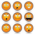 Vector variation of the cute kartoon emoticon face with various expressions, Royalty Free Stock Photo