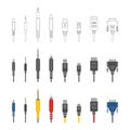 Vector various audio connectors and inputs set Royalty Free Stock Photo