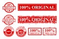 Vector Various Style Red Rubber Stamp, 100% Original, Circle and Rectangle Isolated on White Royalty Free Stock Photo