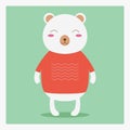 Vector vector cute happy flat wild animal bear in orange sweater with white pattern