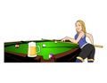 Vector - Vector illustration of a girl plays billiards