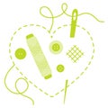 Stitched heart, needle, thread, buttons. Sewing Royalty Free Stock Photo