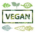 Vector vegan print stamp, t shirt with leaves