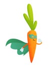 Vector vegetable cartoon character of superhero expression. Funny personage of carrot in mask. Vegetarian diet. Isolated Royalty Free Stock Photo