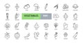 Vector vegetables icons. Editable Stroke. Salad vegetable, bean, cabbage, tomato, cucumber, avocado. Artichoke mushrooms beetroot