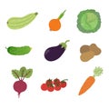 Vector vegetables icons set in cartoon style. Collection farm product for restaurant menu, market label. Royalty Free Stock Photo