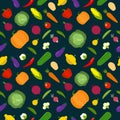 Vector vegetables seamless pattern in cartoon style. Collection farm product for restaurant menu, market label Royalty Free Stock Photo