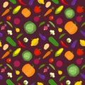 Vector vegetables seamless pattern in cartoon style. Collection farm product for restaurant menu, market label Royalty Free Stock Photo