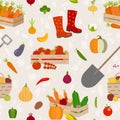 Vector vegetables seamless pattern in cartoon style. Collection farm product for restaurant menu, market label Royalty Free Stock Photo