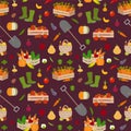 Vector vegetables seamless pattern in cartoon style. Collection farm product for restaurant menu, market label Royalty Free Stock Photo