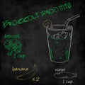 Vector vegetables smoothie with ingredients list. Broccoli, banana, water