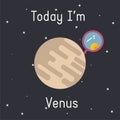 Vector Venus with mirror illustration with `Today I`m Venus` caption on dark background