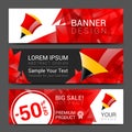 Vector vertical banners collection with abstract multicolored polygonal crystal