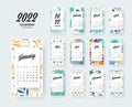 Vector vertical calendar 2022 template, colorful tropical pattern, white insert with months, exotic leaves on background Royalty Free Stock Photo