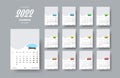 Vector vertical calendar template 2022, cover with place for photo, color insert with months