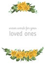 Vector vertical card floral design with green watercolor, herbs, leaves eucalyptus, yellow lily, botanical green, decorative Royalty Free Stock Photo