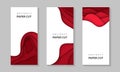 Vector vertical flyers with red color paper cut waves shapes. 3D abstract paper style, design layout for business presentations,