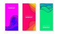 Vector vertical flyers with vivid colors paper cut waves shapes. 3D abstract paper style, design layout for business presentations