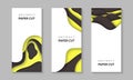 Vector vertical flyers with yellow black color paper cut shapes. 3D abstract paper style, design layout for business presentations Royalty Free Stock Photo