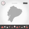 Vector Vertical Lines Map of Ecuador. Striped Silhouette of Ecuador. Realistic Compass. Business Icons Royalty Free Stock Photo