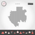 Vector Vertical Lines Map of Gabon. Striped Silhouette of Gabon. Realistic Compass. Business Icons