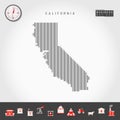 Vector Vertical Lines Pattern Map of California. Striped Silhouette of California. Realistic Compass. Business Icons Royalty Free Stock Photo