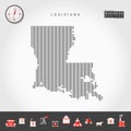 Vector Vertical Lines Pattern Map of Louisiana. Striped Silhouette of Louisiana. Realistic Compass. Business Icons