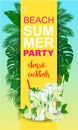 Vector vertical poster Beach Summer Party with Mojito cocktail Royalty Free Stock Photo