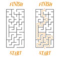 Vector vertical rectangular labyrinth with entry and exit. Difficulty level - easy. Children logic game. Not hard riddle solated Royalty Free Stock Photo