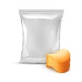 Vector Vertical Sealed Foil Plastic Bag for Package Design with Stack of Potato Crispy Chips