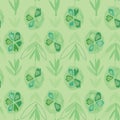 vector, vertical seamless geometric simple floral pattern of small green flowers and leaves on apple green background Royalty Free Stock Photo