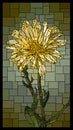 Vector vertical stained glass window with blooming yellow calendula Royalty Free Stock Photo