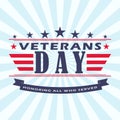 Vector Veterans Day background with stars, ribbon and lettering. Template for Veterans Day.