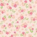 Vector vibrant colours daisy ditsy on delicate peachy pink vector seamless pattern design