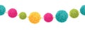 Vector Vibrant Happy Birthday Party Pom Poms Set On A String Horizontal Seamless Repeat Border Pattern. Great for