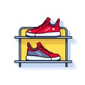 Vector of a vibrant pair of red shoes displayed on a stylish shelf