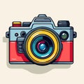 Vector of a vibrant red and yellow camera with a striking yellow lens