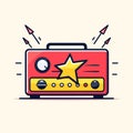 Vector of a vibrant red and yellow radio with a shiny star icon